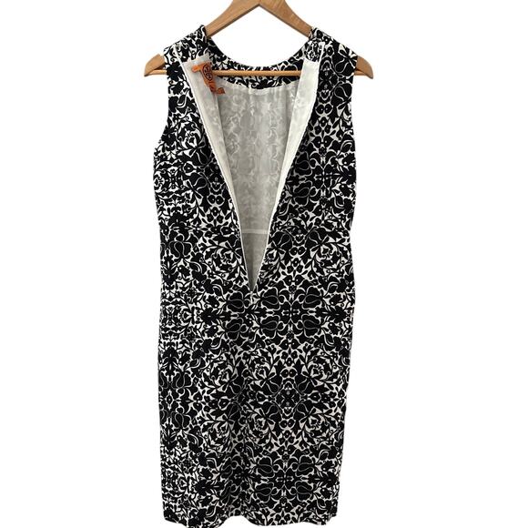 Tory Burch Monochrome Silk-Blend Shift Dress‎ Black/White Florals Size 6 - Picture 6 of 11